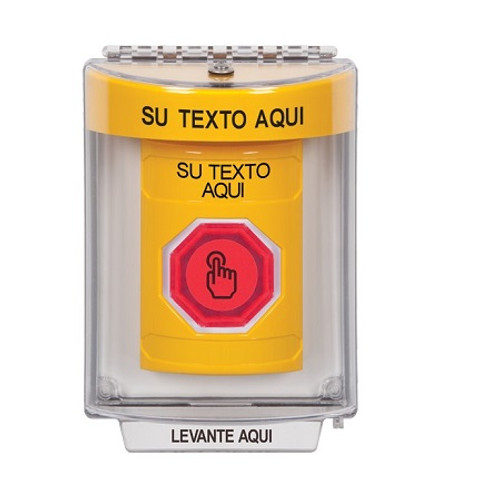 SS2237ZA-ES STI Yellow Indoor/Outdoor Flush Weather Resistant Momentary (Illuminated) with Red Lens Stopper Station with Non-Returnable Custom Text Label Spanish
