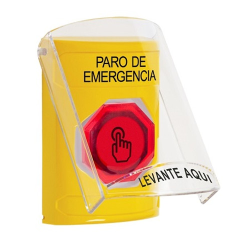 SS22A6ES-ES STI Yellow Indoor Only Flush or Surface w/ Horn Momentary (Illuminated) with Red Lens Stopper Station with EMERGENCY STOP Label Spanish