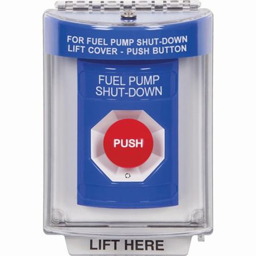 SS2431PS-EN STI Blue Indoor/Outdoor Flush Turn-to-Reset Stopper Station with FUEL PUMP SHUT DOWN Label English