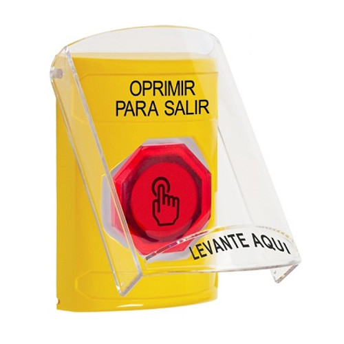 SS22A6PX-ES STI Yellow Indoor Only Flush or Surface w/ Horn Momentary (Illuminated) with Red Lens Stopper Station with PUSH TO EXIT Label Spanish