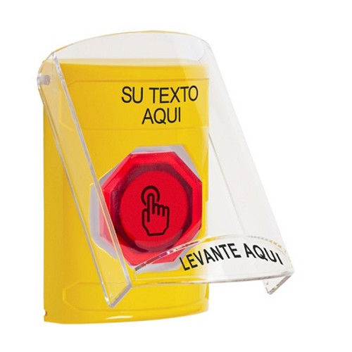 SS22A6ZA-ES STI Yellow Indoor Only Flush or Surface w/ Horn Momentary (Illuminated) with Red Lens Stopper Station with Non-Returnable Custom Text Label Spanish