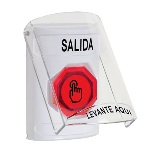 SS2327XT-ES STI White Indoor Only Flush or Surface Weather Resistant Momentary (Illuminated) with Red Lens Stopper Station with EXIT Label Spanish