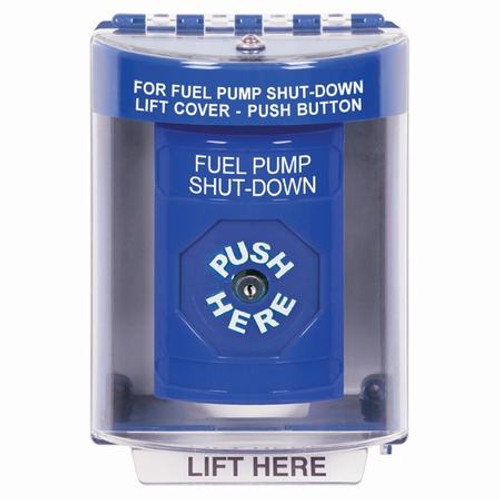 SS2470PS-EN STI Blue Indoor/Outdoor Surface Key-to-Reset Stopper Station with FUEL PUMP SHUT DOWN Label English
