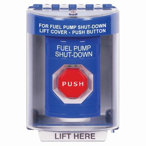 SS2472PS-EN STI Blue Indoor/Outdoor Surface Key-to-Reset (Illuminated) Stopper Station with FUEL PUMP SHUT DOWN Label English