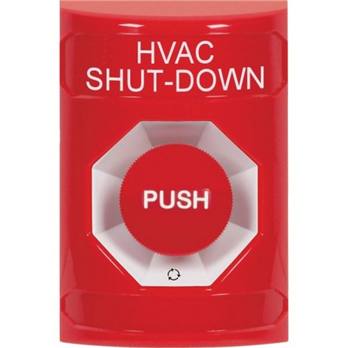 SS2001HV-EN STI Red No Cover Turn-to-Reset Stopper Station with HVAC SHUT DOWN Label English