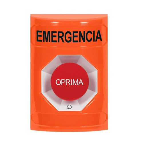 SS2501EM-ES STI Orange No Cover Turn-to-Reset Stopper Station with EMERGENCY Label Spanish