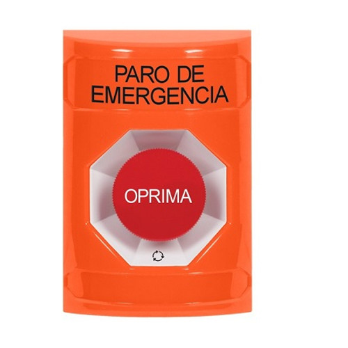 SS2501ES-ES STI Orange No Cover Turn-to-Reset Stopper Station with EMERGENCY STOP Label Spanish