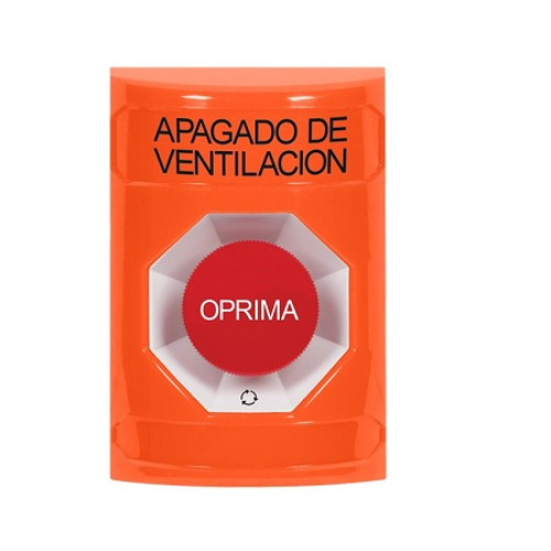 SS2501HV-ES STI Orange No Cover Turn-to-Reset Stopper Station with HVAC SHUT DOWN Label Spanish