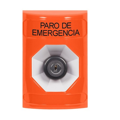 SS2503ES-ES STI Orange No Cover Key-to-Activate Stopper Station with EMERGENCY STOP Label Spanish