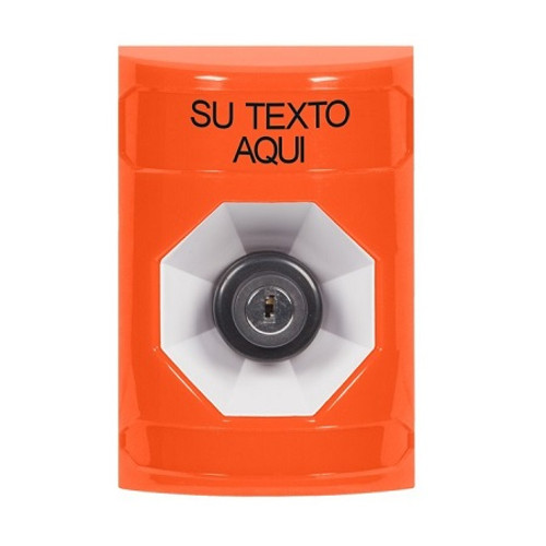 SS2503ZA-ES STI Orange No Cover Key-to-Activate Stopper Station with Non-Returnable Custom Text Label Spanish