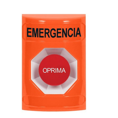 SS2504EM-ES STI Orange No Cover Momentary Stopper Station with EMERGENCY Label Spanish