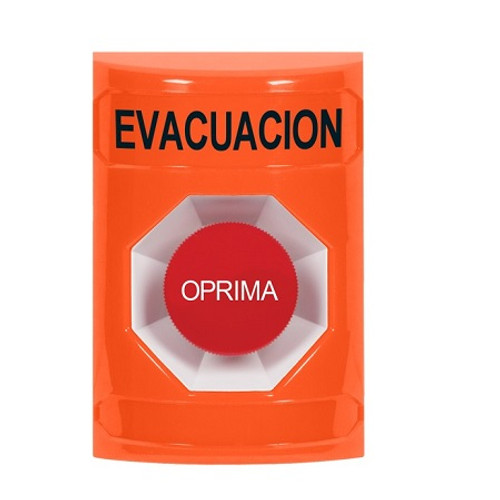 SS2504EV-ES STI Orange No Cover Momentary Stopper Station with EVACUATION Label Spanish