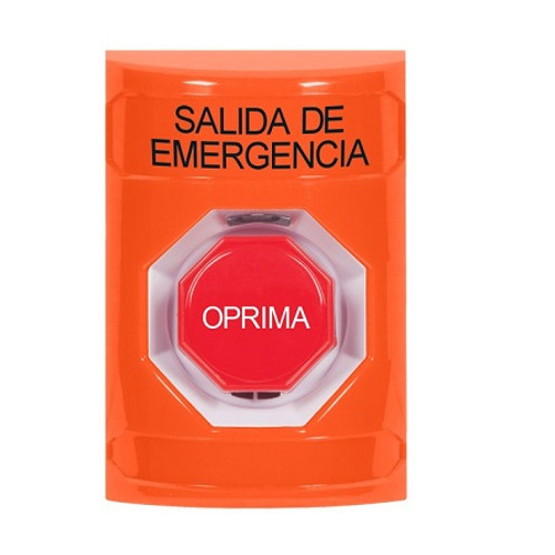 SS2508EX-ES STI Orange No Cover Pneumatic (Illuminated) Stopper Station with EMERGENCY EXIT Label Spanish