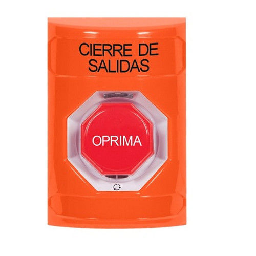 SS2509LD-ES STI Orange No Cover Turn-to-Reset (Illuminated) Stopper Station with LOCKDOWN Label Spanish