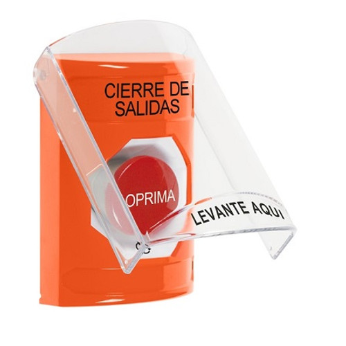 SS2521LD-ES STI Orange Indoor Only Flush or Surface Turn-to-Reset Stopper Station with LOCKDOWN Label Spanish