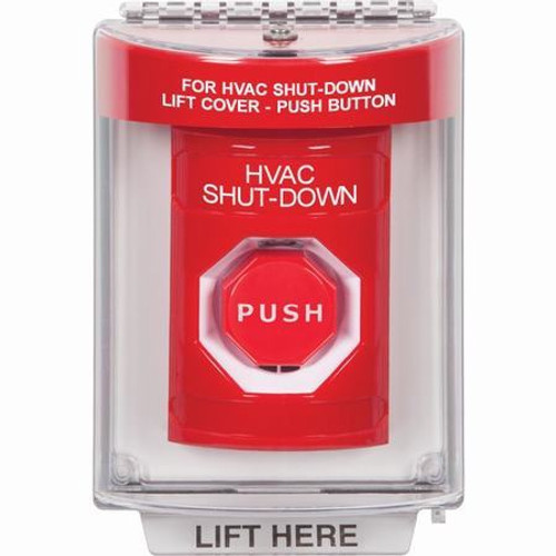 SS2032HV-EN STI Red Indoor/Outdoor Flush Key-to-Reset (Illuminated) Stopper Station with HVAC SHUT DOWN Label English