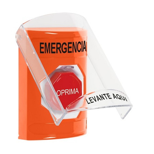 SS2522EM-ES STI Orange Indoor Only Flush or Surface Key-to-Reset (Illuminated) Stopper Station with EMERGENCY Label Spanish