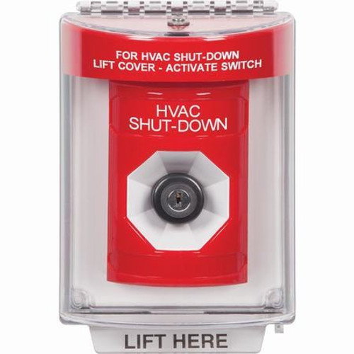 SS2033HV-EN STI Red Indoor/Outdoor Flush Key-to-Activate Stopper Station with HVAC SHUT DOWN Label English