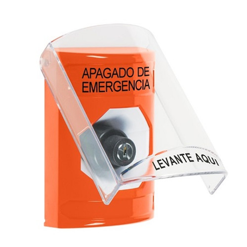 SS2523PO-ES STI Orange Indoor Only Flush or Surface Key-to-Activate Stopper Station with EMERGENCY POWER OFF Label Spanish