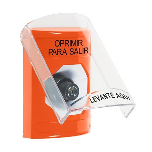 SS2523PX-ES STI Orange Indoor Only Flush or Surface Key-to-Activate Stopper Station with PUSH TO EXIT Label Spanish