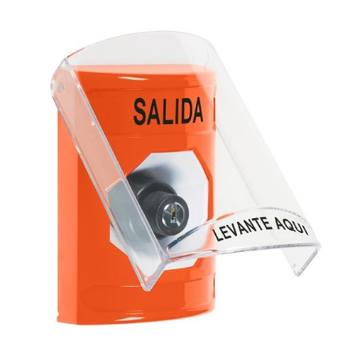 SS2523XT-ES STI Orange Indoor Only Flush or Surface Key-to-Activate Stopper Station with EXIT Label Spanish