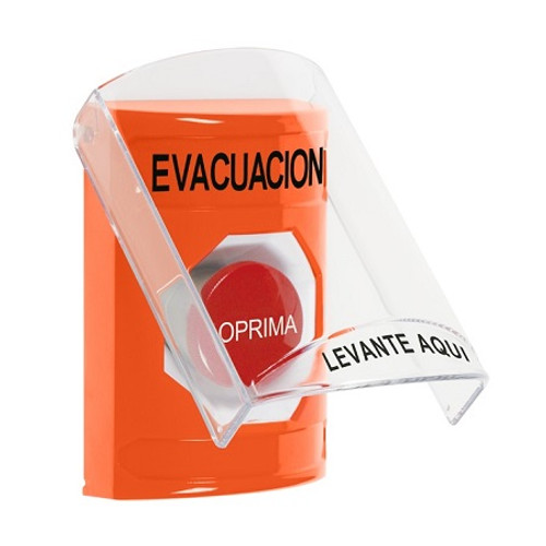 SS2524EV-ES STI Orange Indoor Only Flush or Surface Momentary Stopper Station with EVACUATION Label Spanish