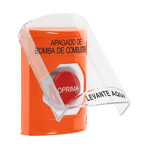 SS2524PS-ES STI Orange Indoor Only Flush or Surface Momentary Stopper Station with FUEL PUMP SHUT DOWN Label Spanish