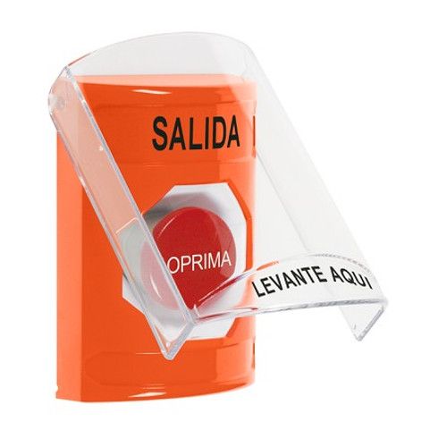 SS2524XT-ES STI Orange Indoor Only Flush or Surface Momentary Stopper Station with EXIT Label Spanish