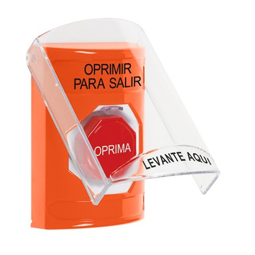 SS2525PX-ES STI Orange Indoor Only Flush or Surface Momentary (Illuminated) Stopper Station with PUSH TO EXIT Label Spanish