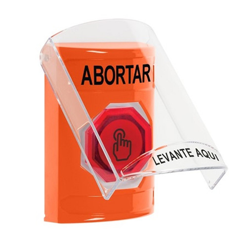 SS2526AB-ES STI Orange Indoor Only Flush or Surface Momentary (Illuminated) with Red Lens Stopper Station with ABORT Label Spanish