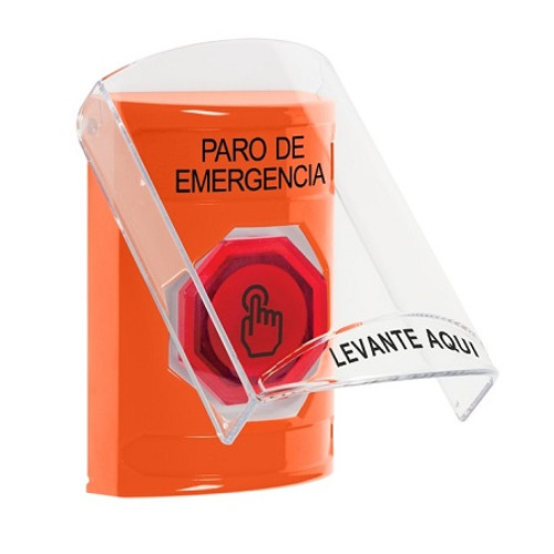 SS2526ES-ES STI Orange Indoor Only Flush or Surface Momentary (Illuminated) with Red Lens Stopper Station with EMERGENCY STOP Label Spanish
