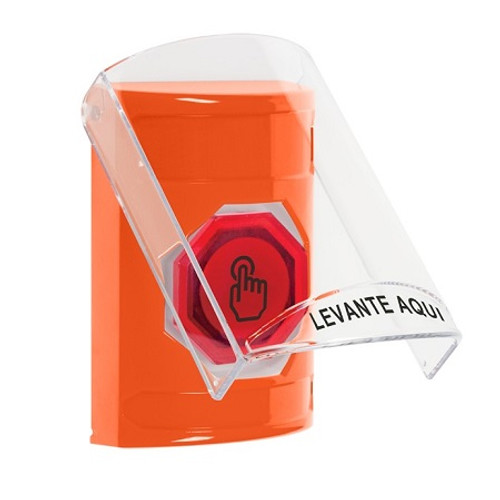 SS2526NT-ES STI Orange Indoor Only Flush or Surface Momentary (Illuminated) with Red Lens Stopper Station with No Text Label Spanish