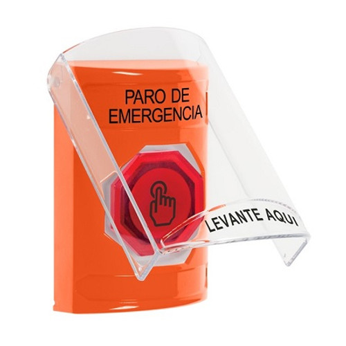 SS2527ES-ES STI Orange Indoor Only Flush or Surface Weather Resistant Momentary (Illuminated) with Red Lens Stopper Station with EMERGENCY STOP Label Spanish