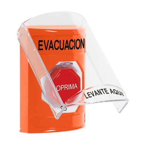 SS2529EV-ES STI Orange Indoor Only Flush or Surface Turn-to-Reset (Illuminated) Stopper Station with EVACUATION Label Spanish