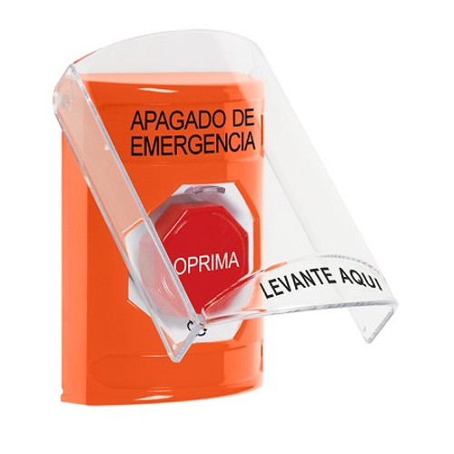 SS2529PO-ES STI Orange Indoor Only Flush or Surface Turn-to-Reset (Illuminated) Stopper Station with EMERGENCY POWER OFF Label Spanish