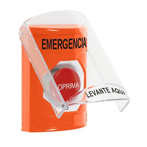 SS25A1EM-ES STI Orange Indoor Only Flush or Surface w/ Horn Turn-to-Reset Stopper Station with EMERGENCY Label Spanish