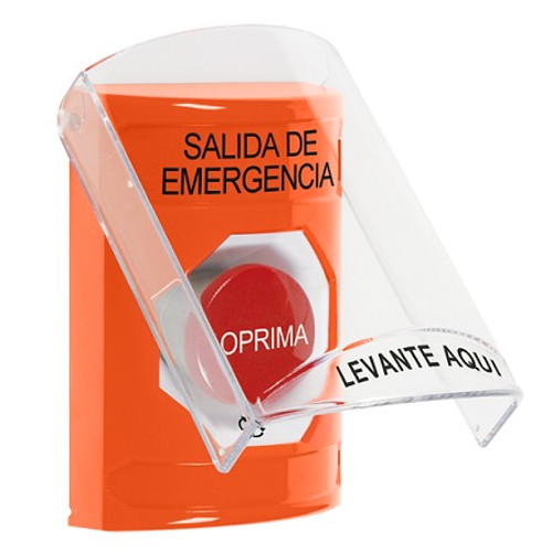 SS25A1EX-ES STI Orange Indoor Only Flush or Surface w/ Horn Turn-to-Reset Stopper Station with EMERGENCY EXIT Label Spanish
