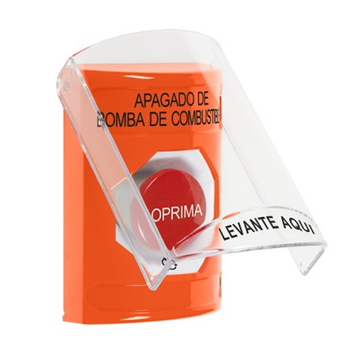 SS25A1PS-ES STI Orange Indoor Only Flush or Surface w/ Horn Turn-to-Reset Stopper Station with FUEL PUMP SHUT DOWN Label Spanish