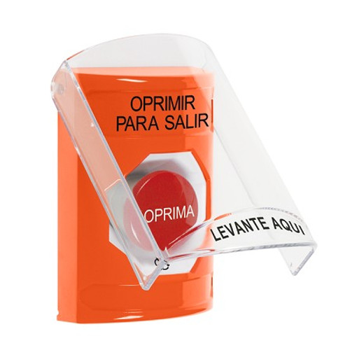 SS25A1PX-ES STI Orange Indoor Only Flush or Surface w/ Horn Turn-to-Reset Stopper Station with PUSH TO EXIT Label Spanish