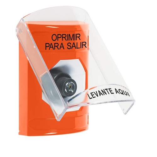 SS25A3PX-ES STI Orange Indoor Only Flush or Surface w/ Horn Key-to-Activate Stopper Station with PUSH TO EXIT Label Spanish