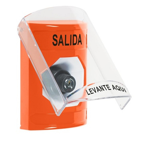 SS25A3XT-ES STI Orange Indoor Only Flush or Surface w/ Horn Key-to-Activate Stopper Station with EXIT Label Spanish