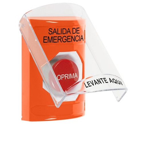 SS25A4EX-ES STI Orange Indoor Only Flush or Surface w/ Horn Momentary Stopper Station with EMERGENCY EXIT Label Spanish