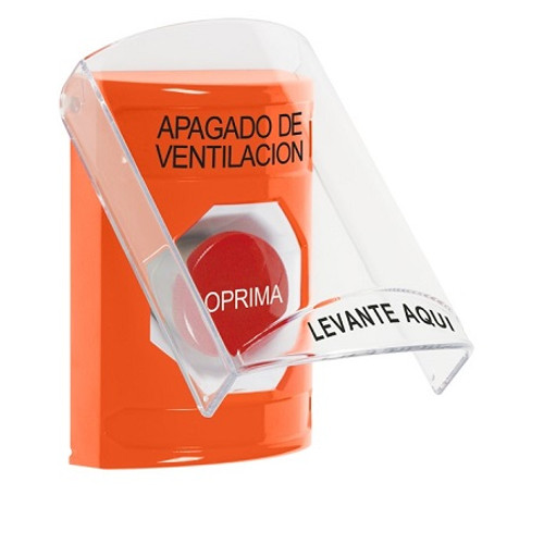 SS25A4HV-ES STI Orange Indoor Only Flush or Surface w/ Horn Momentary Stopper Station with HVAC SHUT DOWN Label Spanish