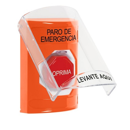 SS25A5ES-ES STI Orange Indoor Only Flush or Surface w/ Horn Momentary (Illuminated) Stopper Station with EMERGENCY STOP Label Spanish