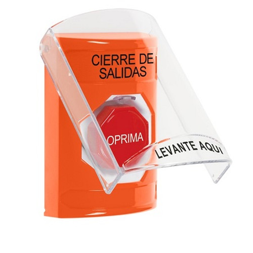 SS25A5LD-ES STI Orange Indoor Only Flush or Surface w/ Horn Momentary (Illuminated) Stopper Station with LOCKDOWN Label Spanish