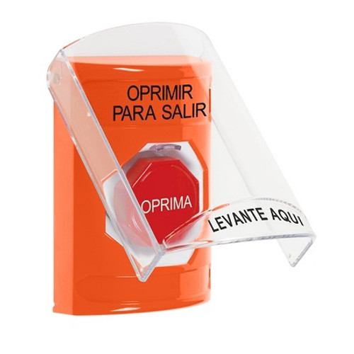 SS25A8PX-ES STI Orange Indoor Only Flush or Surface w/ Horn Pneumatic (Illuminated) Stopper Station with PUSH TO EXIT Label Spanish