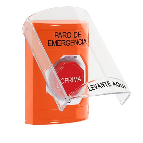 SS25A9ES-ES STI Orange Indoor Only Flush or Surface w/ Horn Turn-to-Reset (Illuminated) Stopper Station with EMERGENCY STOP Label Spanish