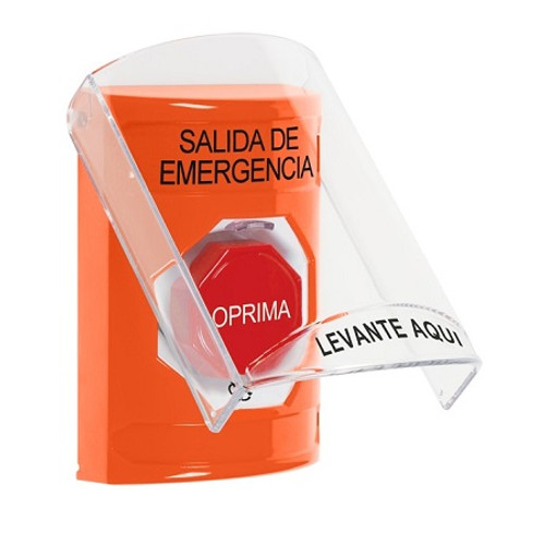 SS25A9EX-ES STI Orange Indoor Only Flush or Surface w/ Horn Turn-to-Reset (Illuminated) Stopper Station with EMERGENCY EXIT Label Spanish