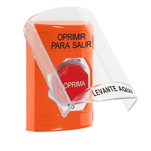 SS25A9PX-ES STI Orange Indoor Only Flush or Surface w/ Horn Turn-to-Reset (Illuminated) Stopper Station with PUSH TO EXIT Label Spanish