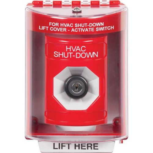 SS2083HV-EN STI Red Indoor/Outdoor Surface w/ Horn Key-to-Activate Stopper Station with HVAC SHUT DOWN Label English